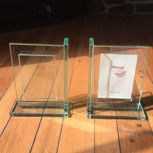 Chanting Heavy Glass Bookends with Photo Holder